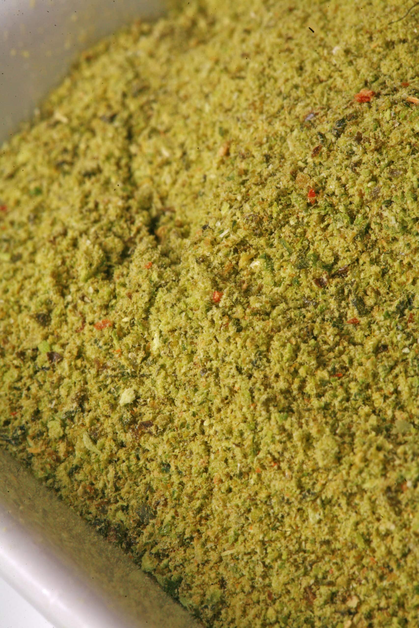 A small bowl of homemade jalapeno powder.